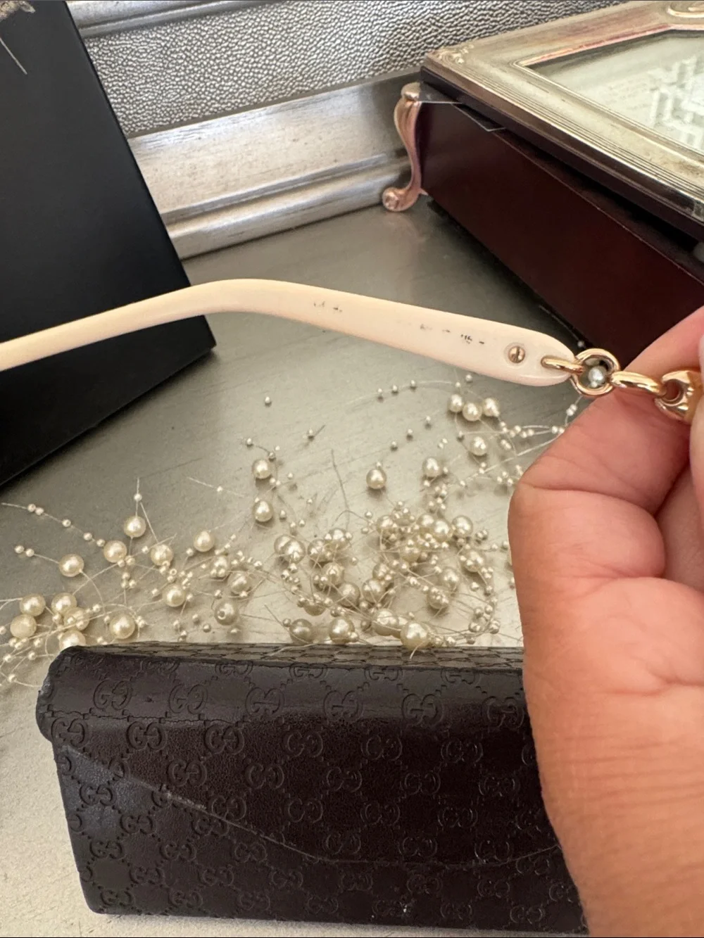 Gucci Gold and White Aviator Sunglasses
